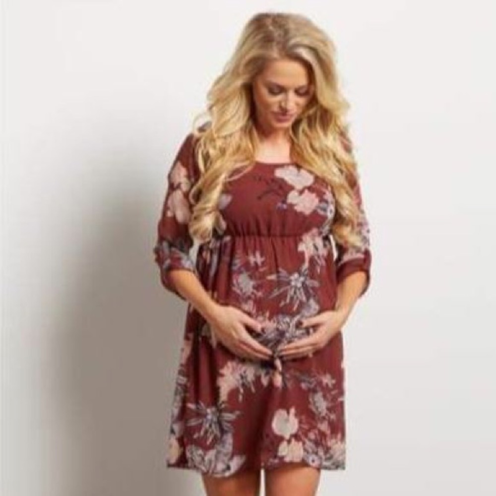Pink Blush Floral Print 3/4 Sleeve Maternity Dress